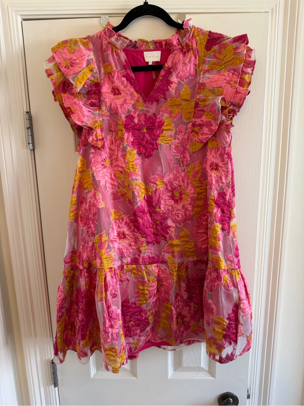 entro Pink and Yellow Floral Ruffle Dress